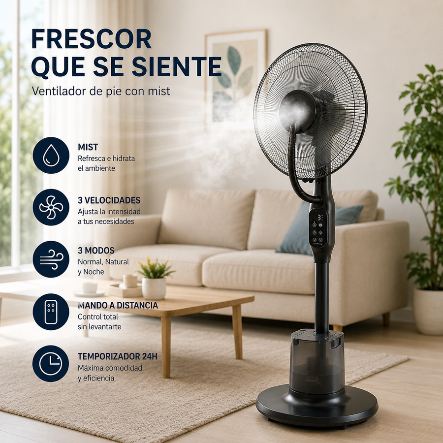 Ventilador de Pie Nebulizador con Mando a Distancia — Refrigeración 2 en 1 con Depósito 3L