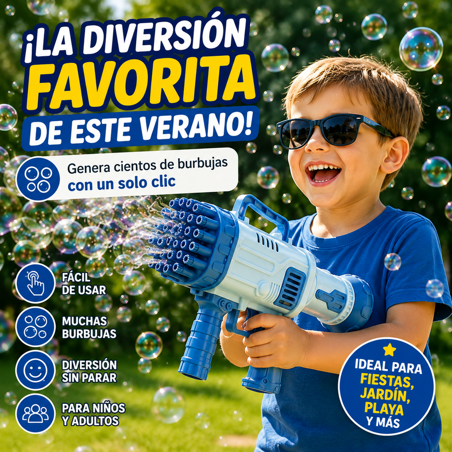 Pistola de Burbujas Automática Azul | Diversión Mágica para Fiestas, Jardín y Verano