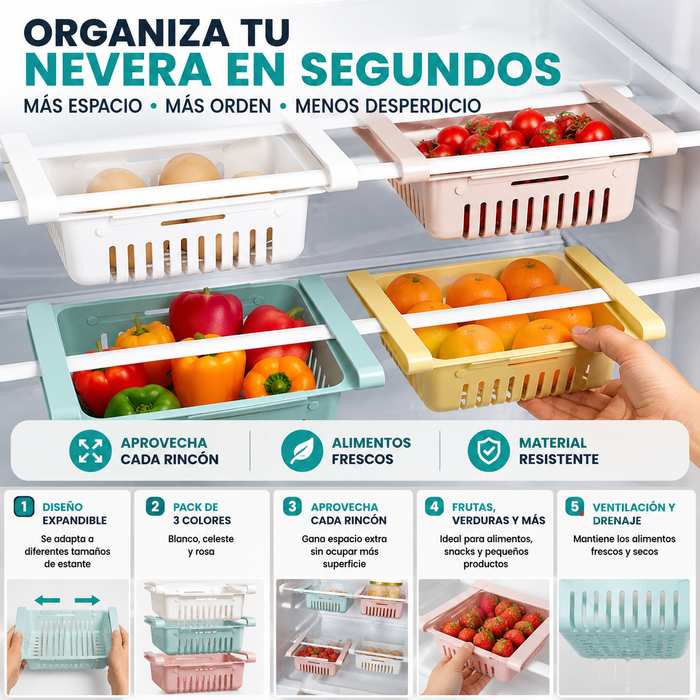 FridgeBox™ | Pack 3 Organizadores Expandibles para Nevera