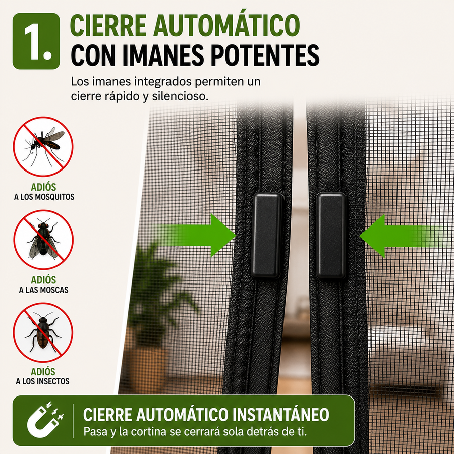 Cortina Magnética Antimosquitos para Puertas | Cierre Automático Sin Taladros