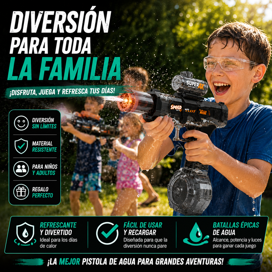 Pistola de Agua Eléctrica Recargable con Luces AquaShot™
